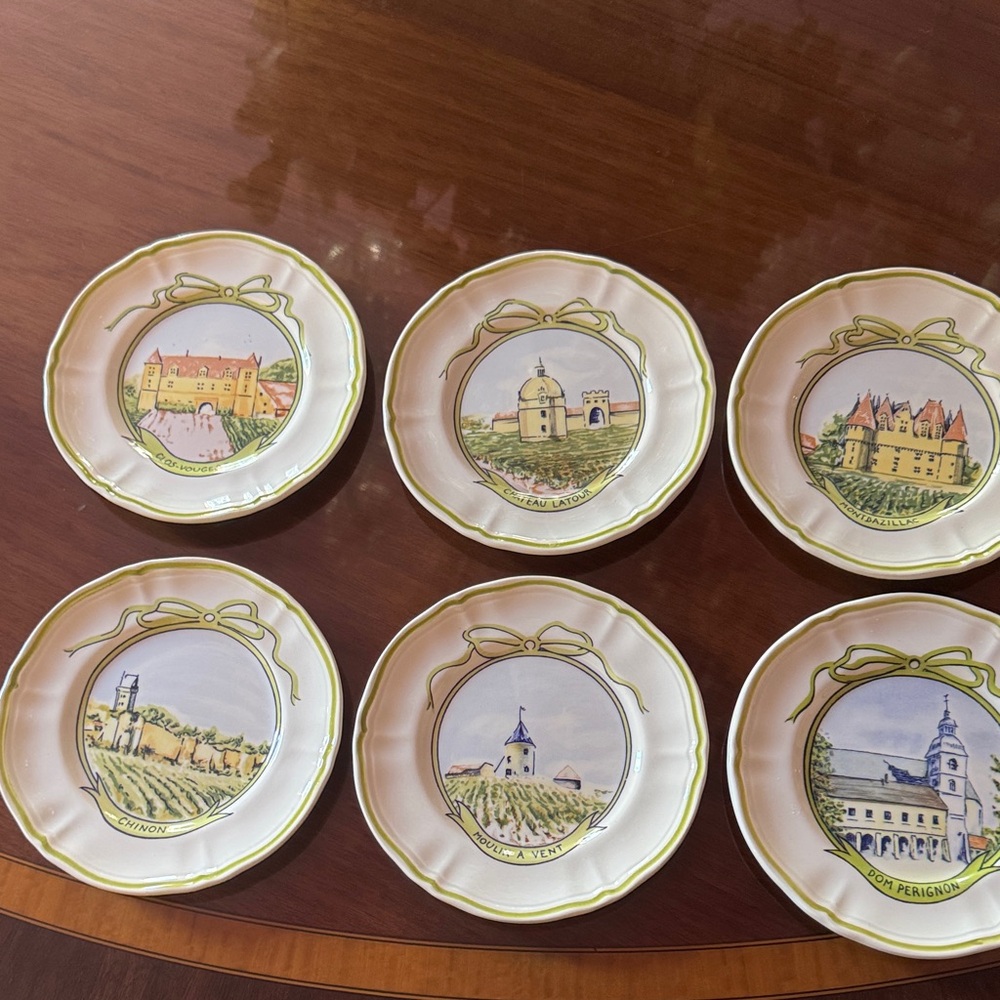 Longchamp vintage plates chateau vineyard plates. France